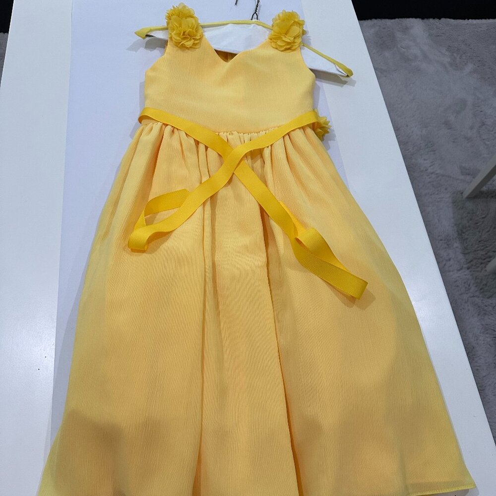 Girl Party Dress, Yellow, Flowers, Size 8